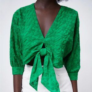 Zara - Knotted Embroidered Crop Top - NEW with tag
